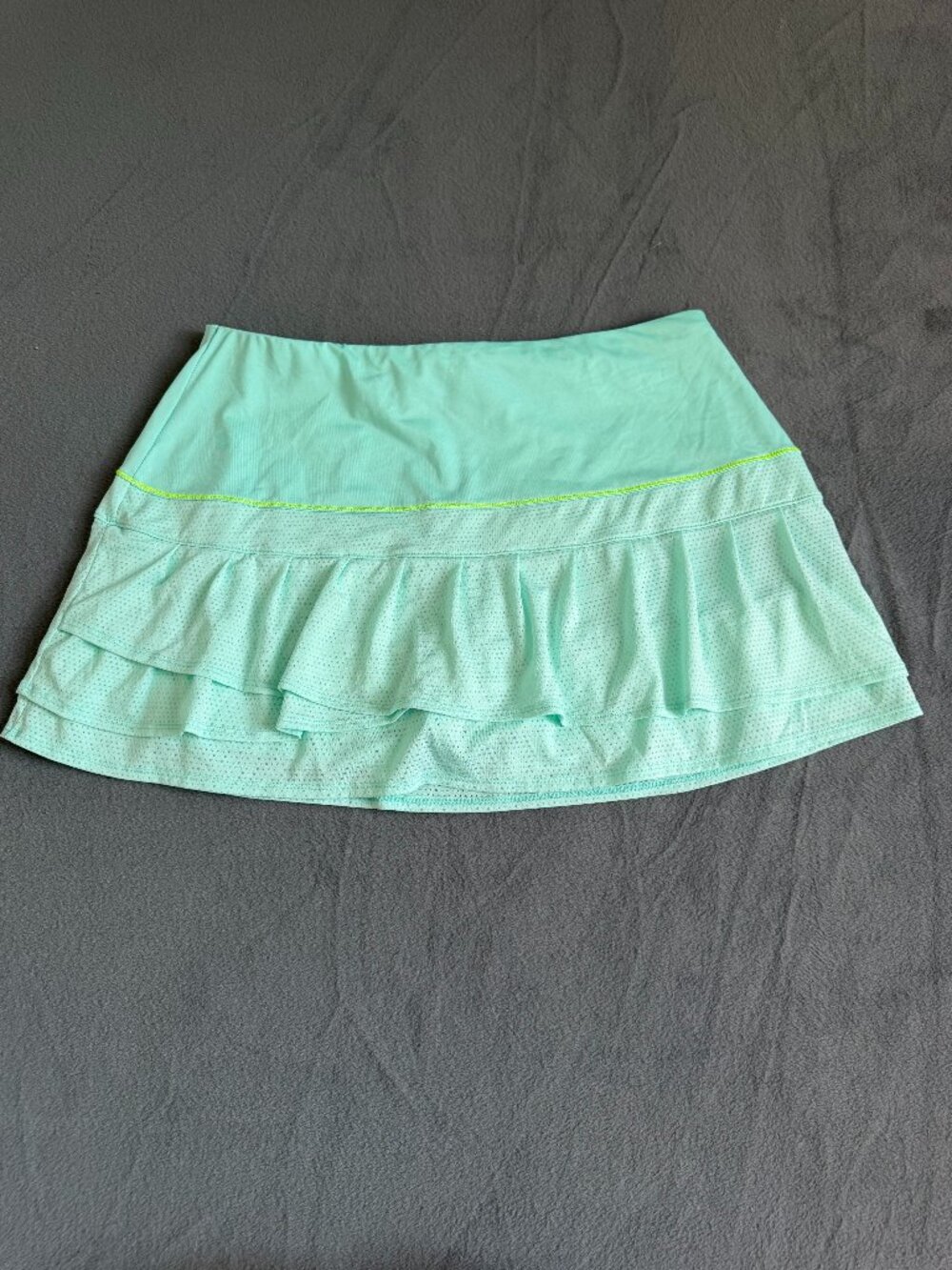 Lucky in Love xl Active Mini Skirt Mint Green Neon Yellow Tiered Ruffle